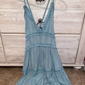 Cross back blue dress